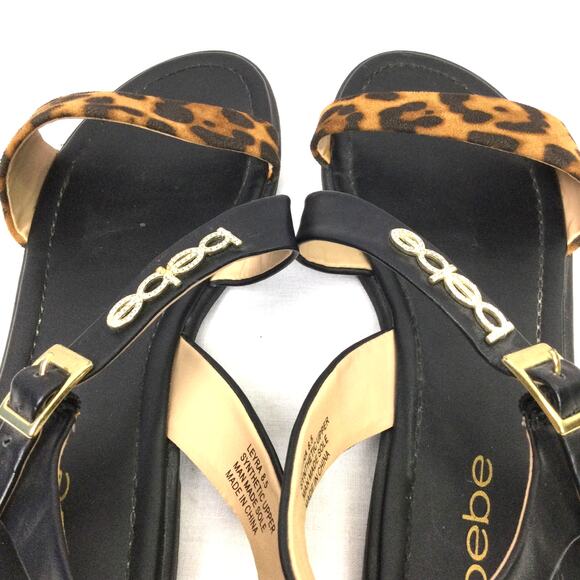 Bebe Leyra Chita Animal Print Rhinestone Ankle Strap Buckle Flat Sandal Size 8.5 - Picture 9 of 12